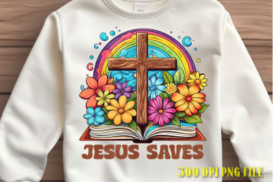 Jesus Saves Colorful Cross Art