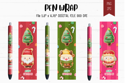 Christmas pen warps: Christmas cookie santa, santa and mrs claus, Elf