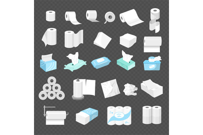 Paper napkin. Hygiene toilets dry and wheat towels recent vector pictu