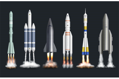 Rocket launch template. Smoke fire and flame spaceship startup decent