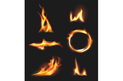 Fire flame. Various shapes of fire hot explosion of flames decent vect