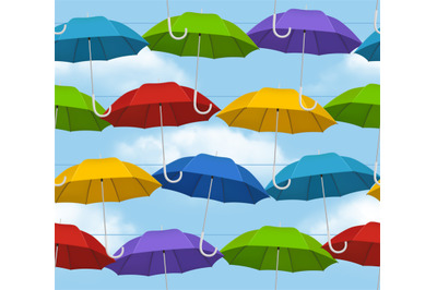 Colored umbrella pattern. Opening rain tools umbrellas decent vector s