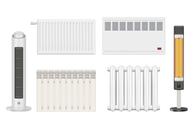 Heat systems. Domestic interior heaters decent vector realistic templa