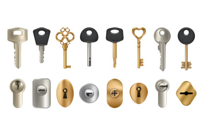 Keyholes. Key locks and keyholes in doors decent vector realistic pict