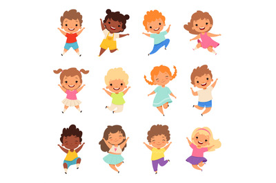 Happy funny children. Cute excited kids, isolated vector friends actui