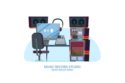 Music studio. musical and computer gadgets for professional recording