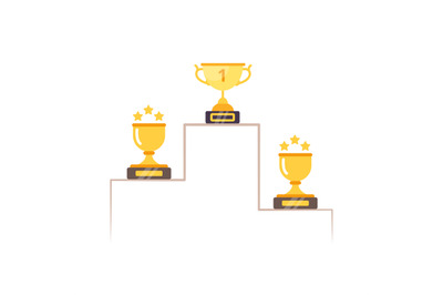 Pedestal with cups. sport trophy achievement collections. vector golde