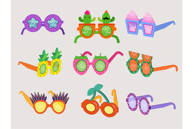 Party glasses. Funny fashioned items for eye decoration recent vector