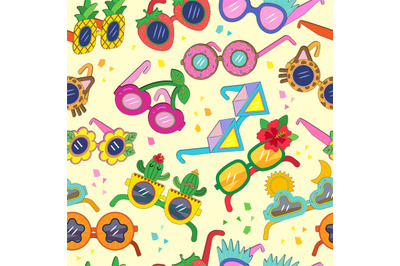 Sunglasses pattern. Fashioned different party glasses recent vector te