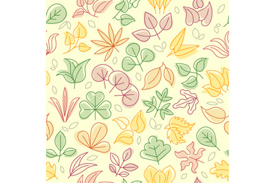 Leaf pattern. Seamless background with natural leaf set in linear styl