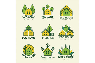 Eco home. Real estate wooden houses concept symbols or logotypes recen