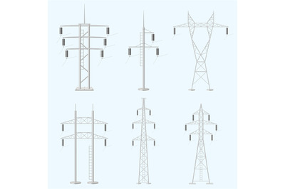 Electricity poles. Metal surface voltage power construction decent vec