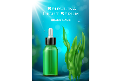 Seaweed poster. Spirulina realistic picture for ads placard with place