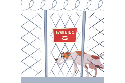 Angry dogs. warning aggressive animal guard the gate. Vector template