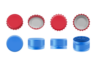 Bottle caps. metallic and plastic caps for alcoholic and water bottles