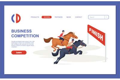 Business competition landing. horse riders moving to finish. vector te