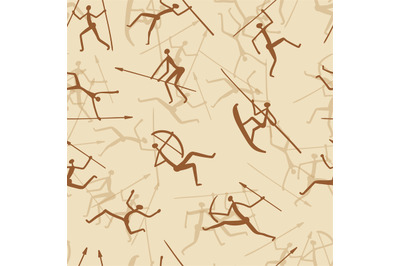 Caveman pattern. vector seamless background with prehistoric period pi