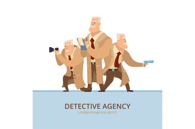 Detective agency poster. secret police officer or spy cartoon characte