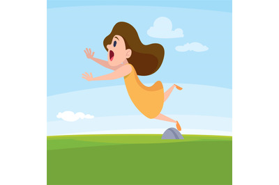 Falling girl. outdoor kids falling vector cartoon background