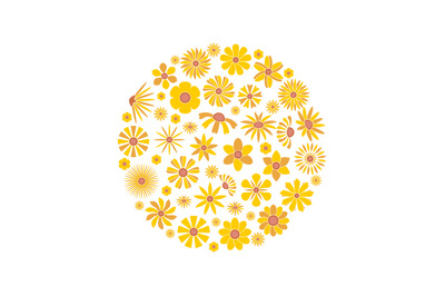 Flowers in circle. yellow beautiful flowers in round shape. Vector bac