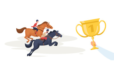 Horse riders. sport equestrian characters moving to golden achievement