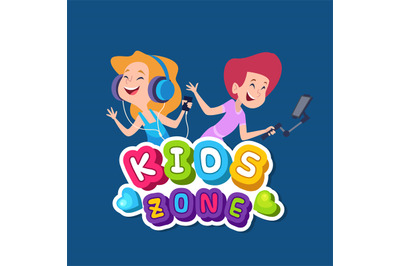 Kids zone logo. colored template with funny lettering title for kids p