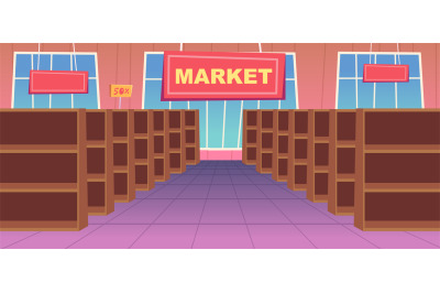 Market shelves. empty places for shop products. Vector market interior