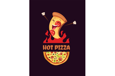 Pizza logo. mascot happy pizza. vector template logotype for restauran