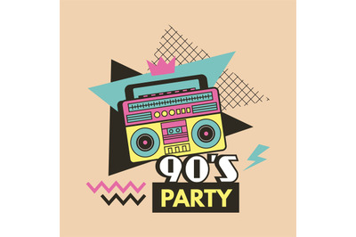 Retro poster. 90s music placard invitation for party. Vector template