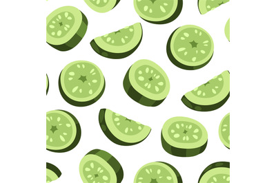 Cucumber slice pattern. Seamless print of fresh green vegetable for he