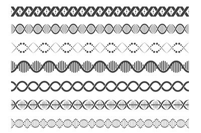 Dna spirals seamless pattern. Biochemistry gene sequence model for wal