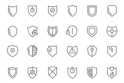 Shield line icons. Medieval heraldic insignia, empty security protecti