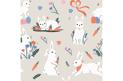 Cute rabbits pattern. Seamless print of cartoon colorful hare heads&2C; c