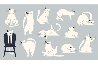 Cats body language. Cute kitten emotions&2C; cartoon domestic cats showin