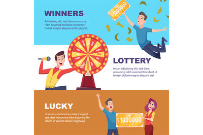 Winners lucky people lottery happy winners. Vector horizontal banners