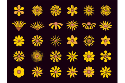 Yellow flowers. stylized flowers different round forms for logotypes d