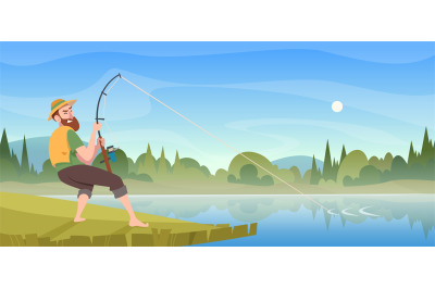 Fishing background. Outdoor background with fisherman catch big fish e