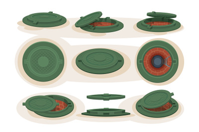 Sewer manhole. Sewage system protection for city round steel forms exa