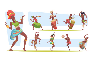 African people. Tribal dancers in different poses exact vector african