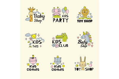 Baby logo. Kids badges and symbols with place for text cute funny embl