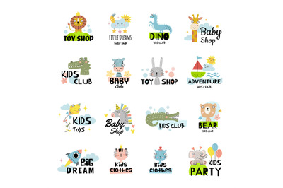 Baby labels. Funny and cute symbols for kids playground or education p