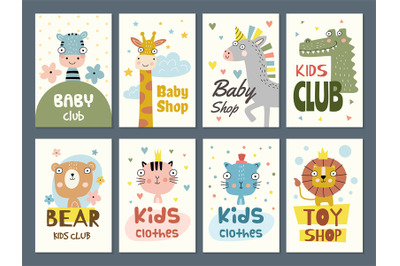 Kids cards. Birthday placards holiday invitation templates children fu