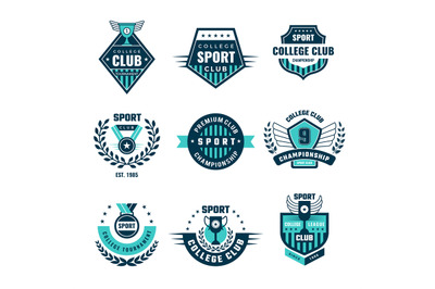 Sport labels. College sport team emblem or logo recent vector template