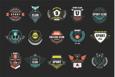 Sport emblem. Fitness logo collection sport college symbols recent vec