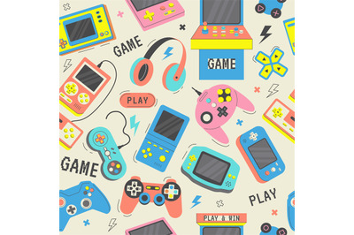 Game consoles pattern. Gadgets for playing video games recent vector s