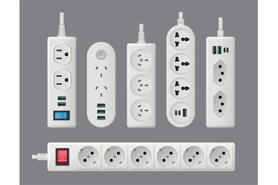 Electricity socket. Ac equipment electro plug with different connectio