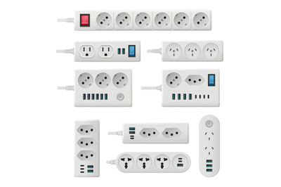 Electricity socket. Extension cords with electro plugs decent vector r