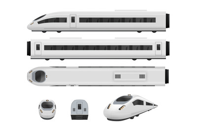 Train. Vehicle for city realistic trains in different point views rail