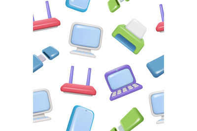 Computer gadgets pattern. Seamless background with laptop tablet pc pr