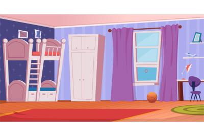 Kids room. Interior for playing kids attraction. Vector cartoon backgr